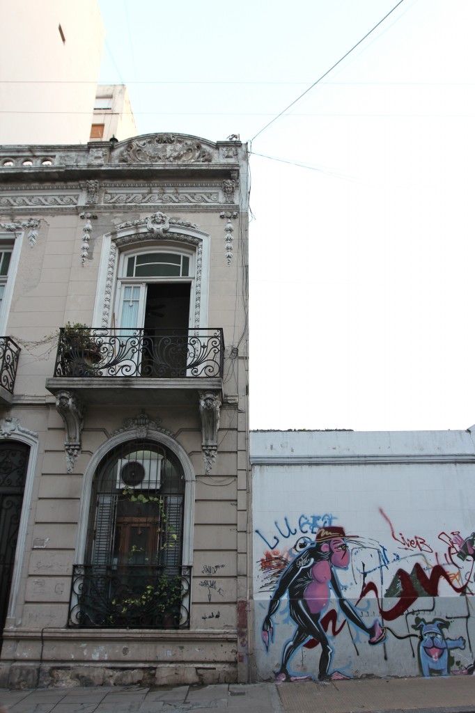 Buenos Aires old world architecture contrasted with contemporary graffiti