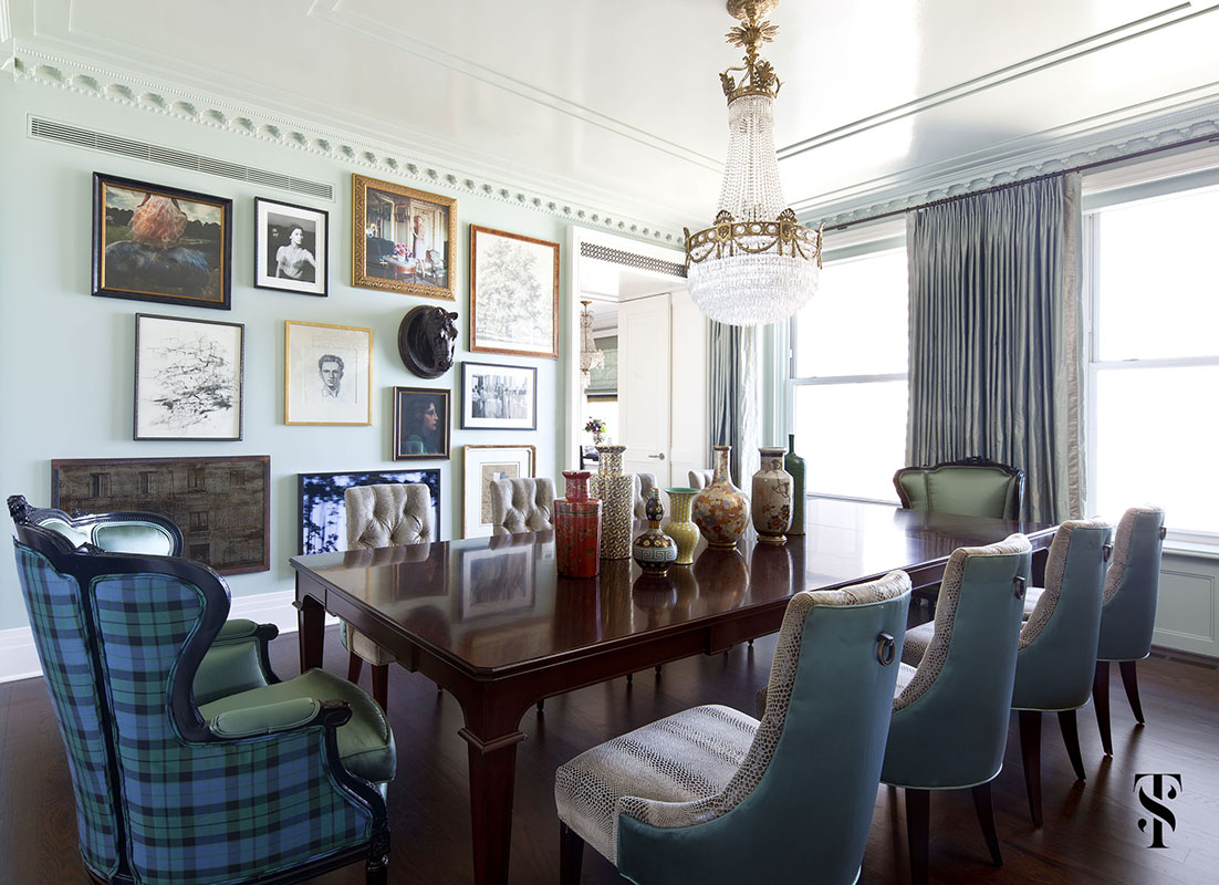 Palmolive Penthouse, Dining Room, Tartan, Gallery Wall, Interior Design by Summer Thornton Design