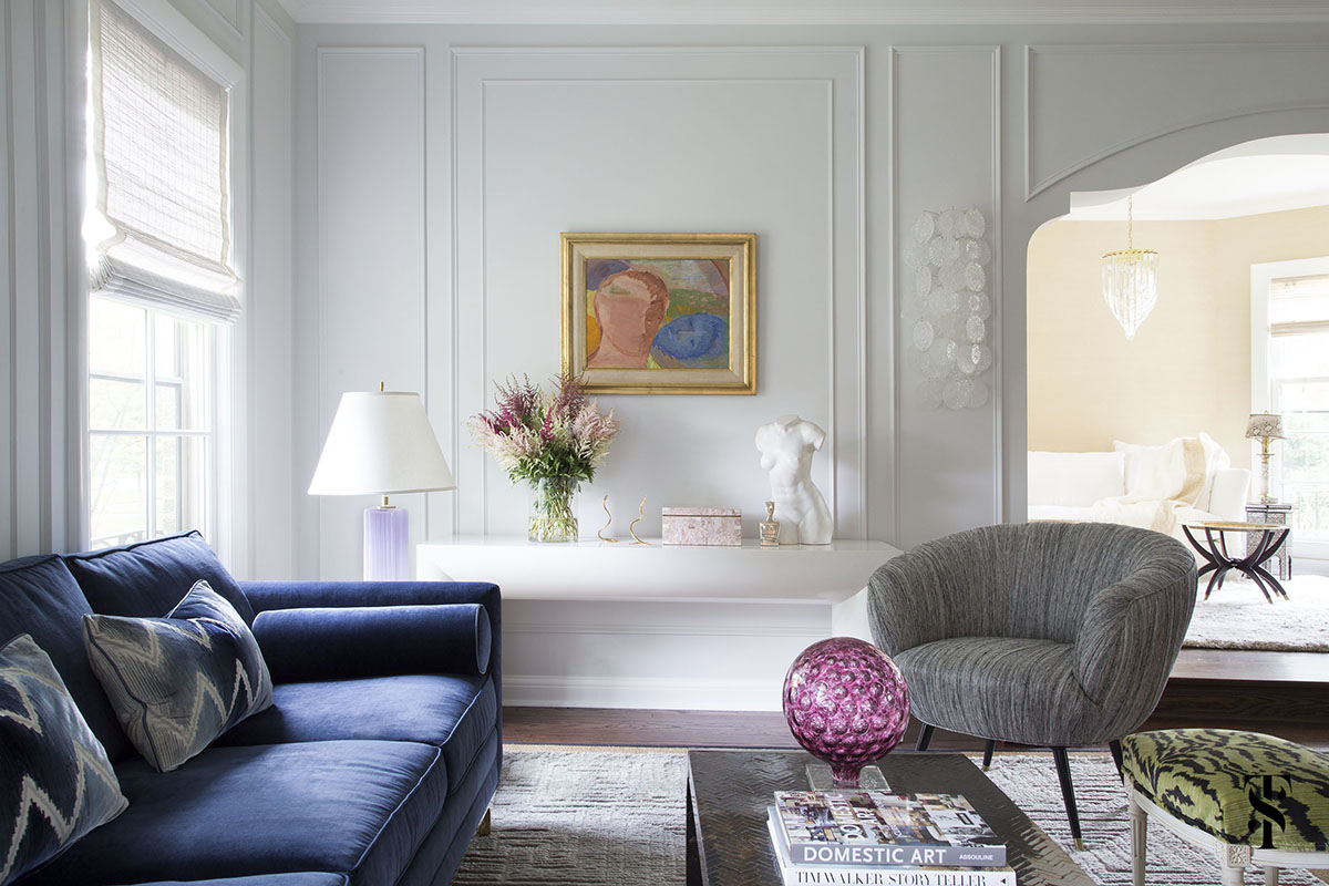 Wilmette Historical Home, Blue Sofa, Interior Design by Summer Thornton Design