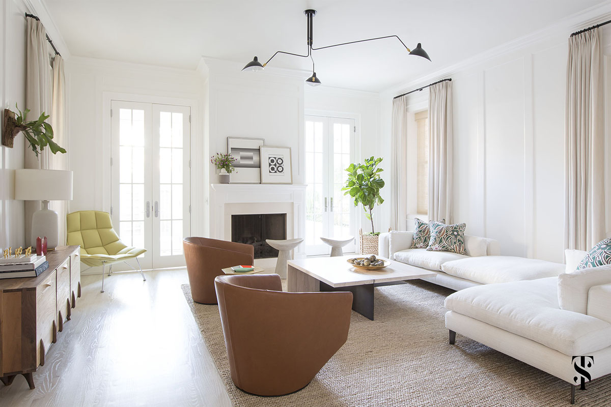 Lincoln Park Modern, Family Room, Mouille Chandelier, Fiddle Leaf Tree, Modern Chandelier, Interior Design by Summer Thornton Design