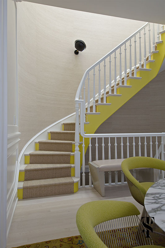 Lincoln Park Modern, Yellow Circular Staircase, Interior Design by Summer Thornton Design