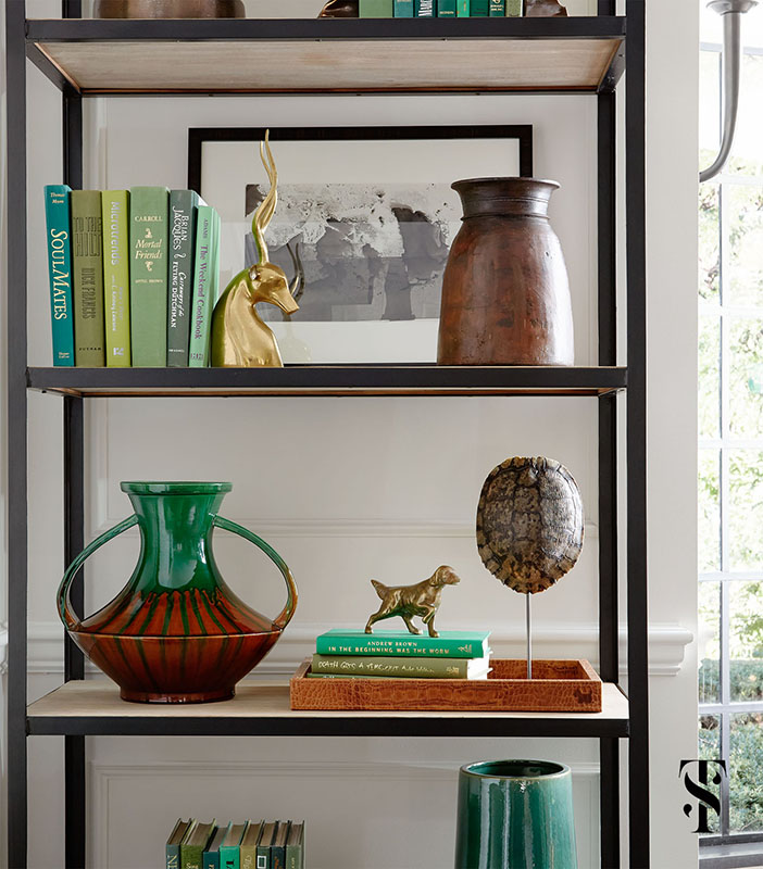 Country Club Tudor, Living Room Styled Bookcase, Interior Design by Summer Thornton Design