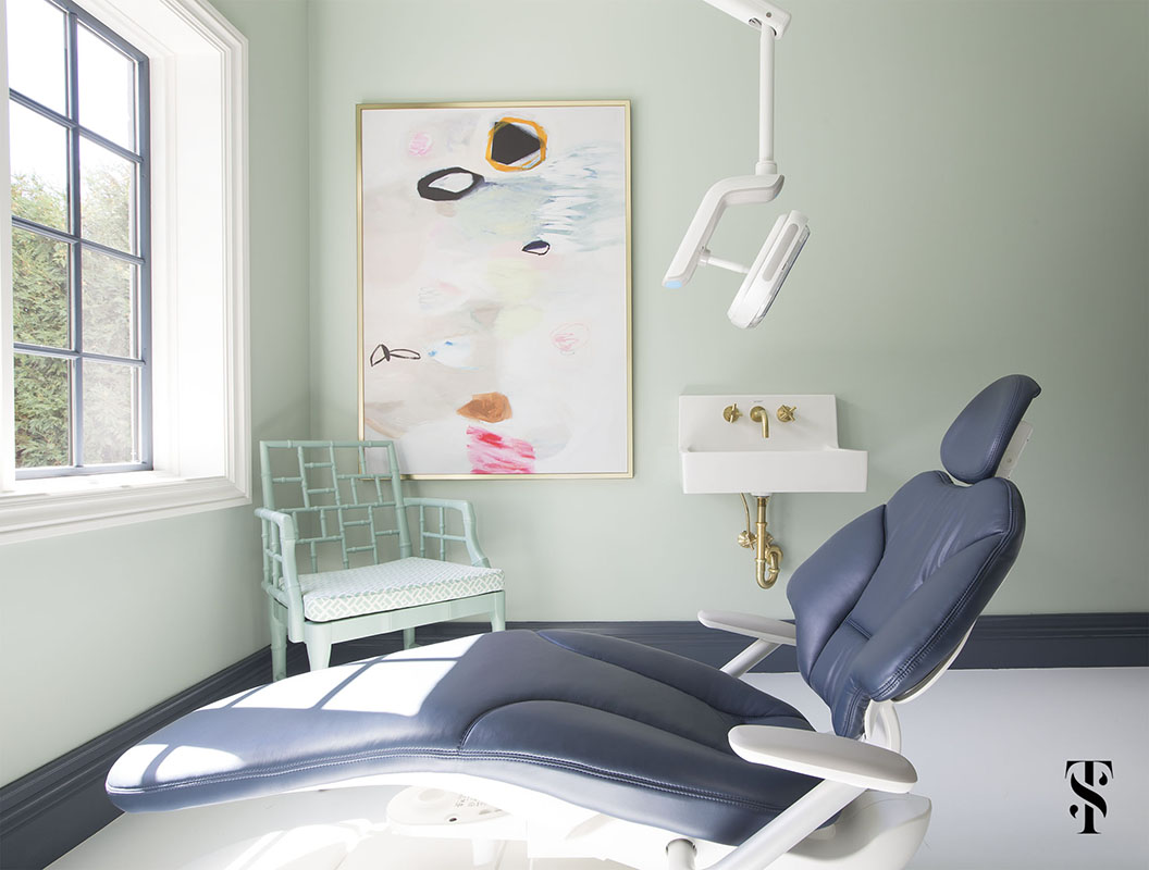 Chic Dental Office, Mint Walls With Abstract Art, Interior Design by Summer Thornton Design