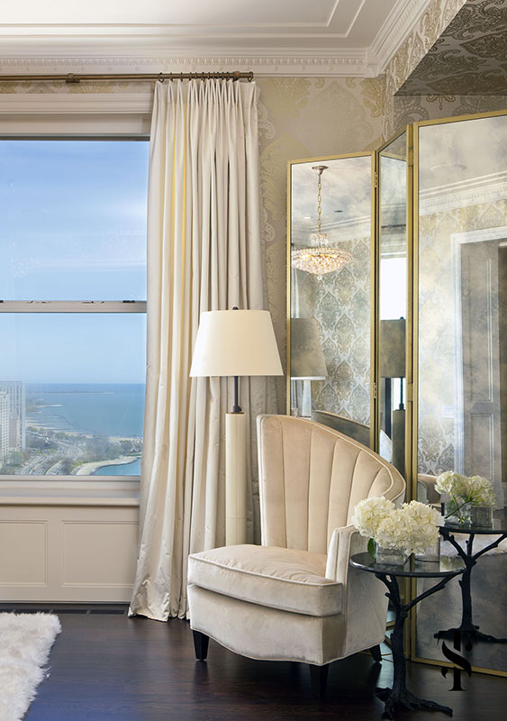 Palmolive Penthouse, Bedroom, Art Deco, Mirrored Screen, Interior Design by Summer Thornton Design