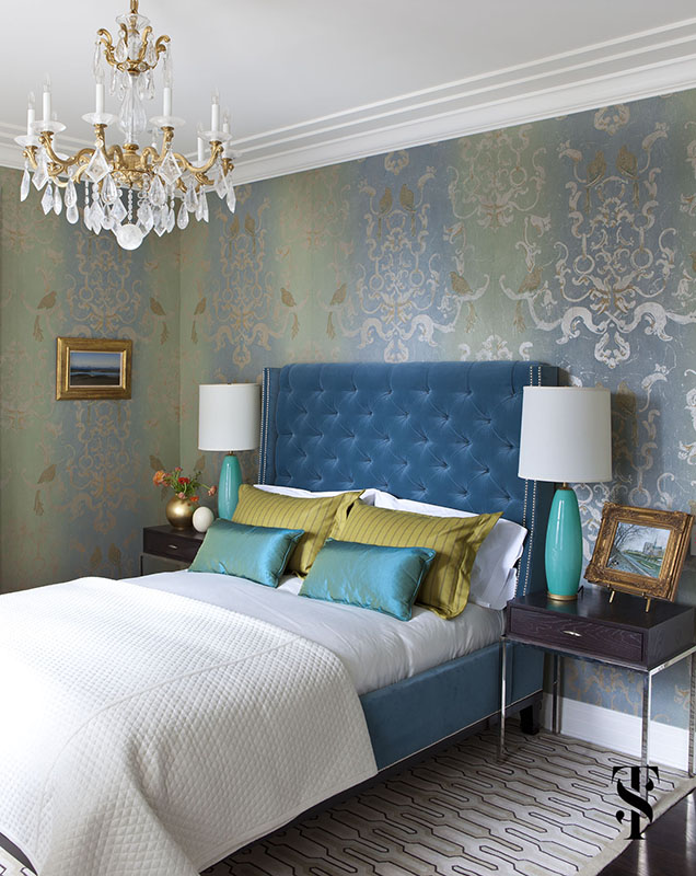 Palmolive Penthouse, Blue Bedroom, Interior Design by Summer Thornton Design