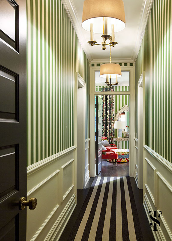 Lincoln Park Vintage, Striped Hallway, Interior Design by Summer Thornton Design