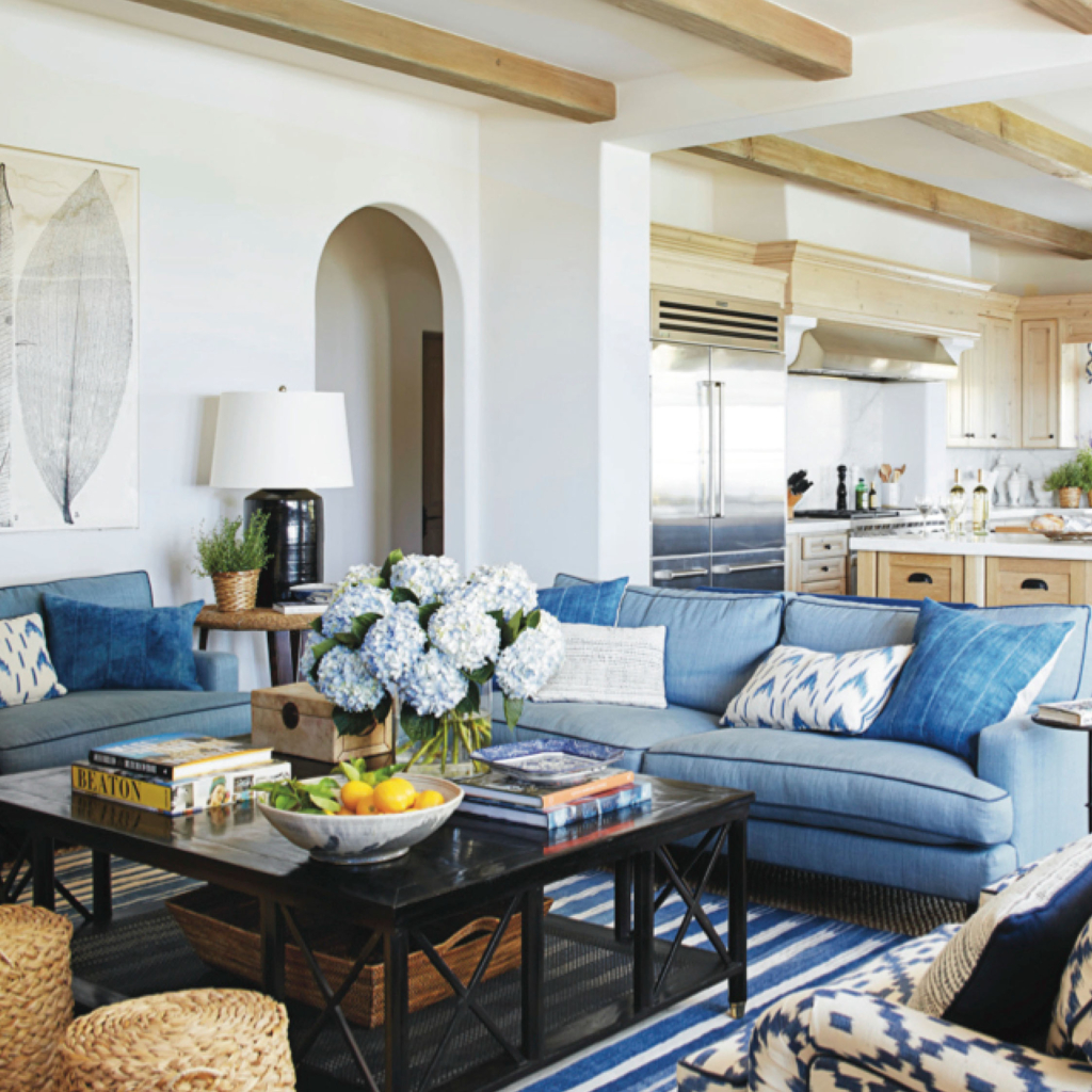 Classic Blue California Living Room Relaxed Traditional with blue hydrangea
