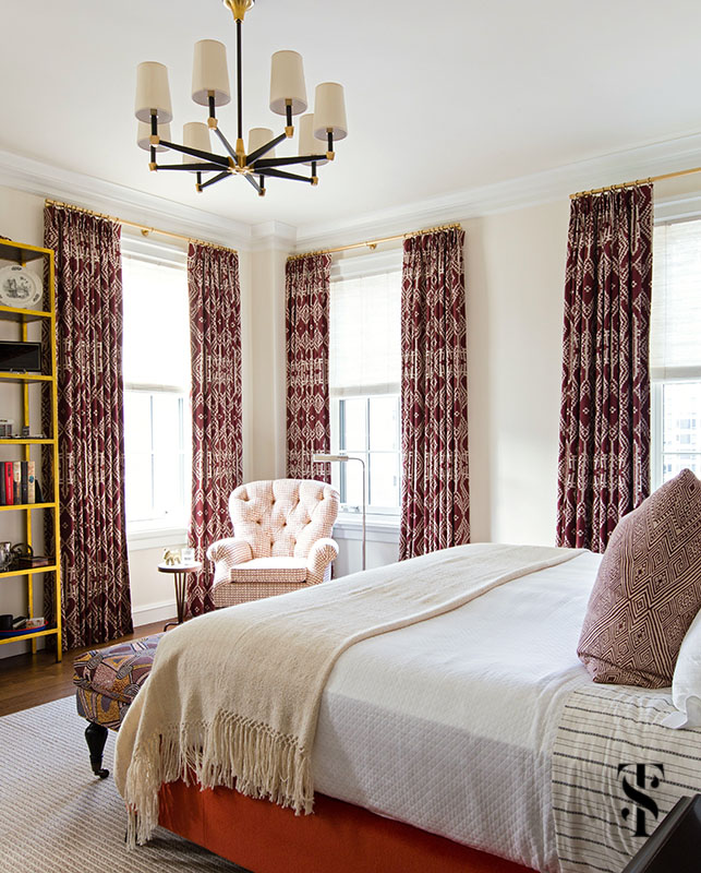 Summer Thornton decorated this masculine bedroom in a Chicago Co-Op at 1500 Lake Shore Drive.
