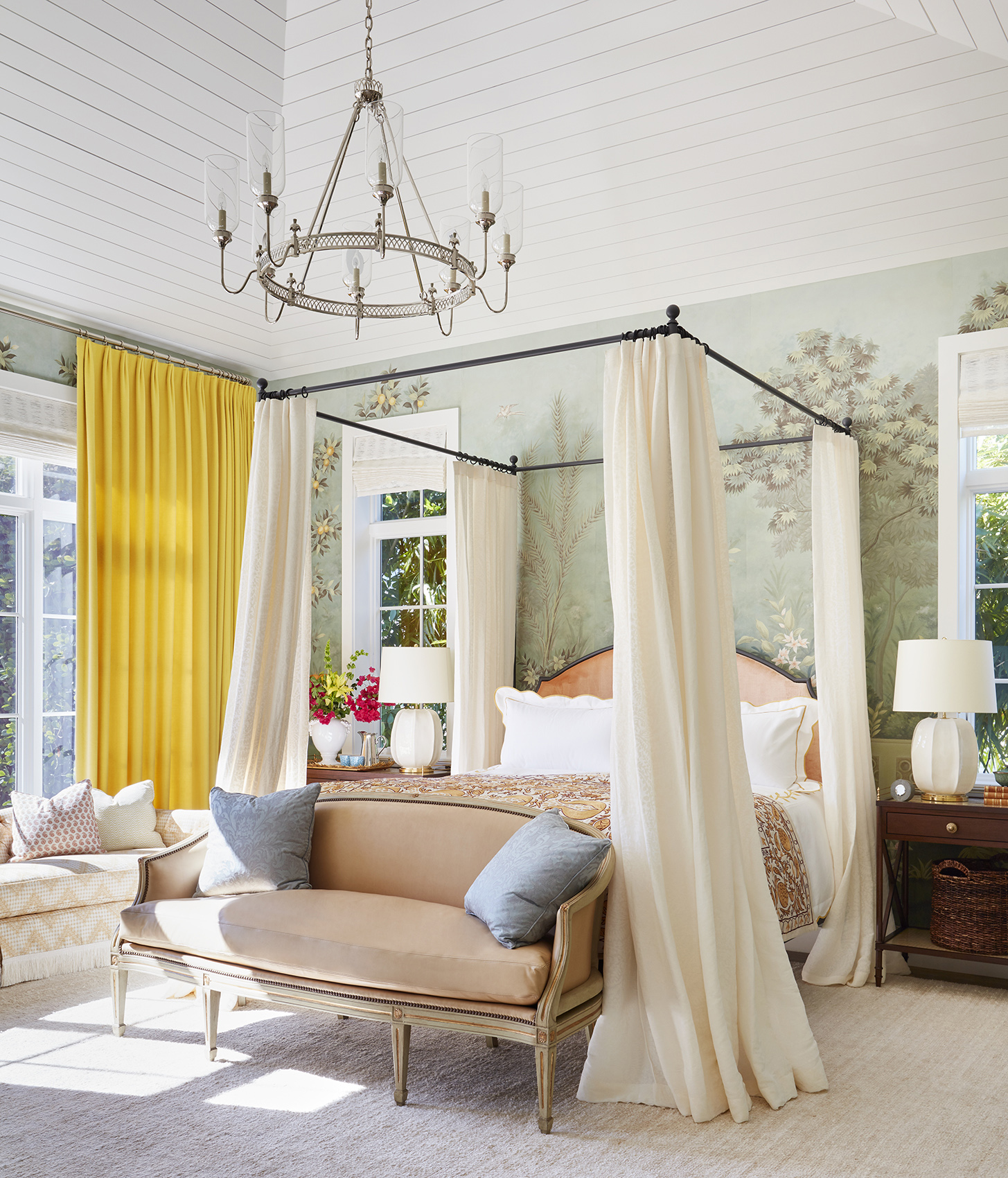 A romantic four poster bed designed by Summer Thornton for this master bedroom located in Old Naples, FL